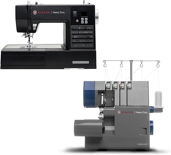 SINGER Heavy Duty 6600C Sewing Machine & X5004-HD Serger | 215 Stitches, Strong Motor, Metal Frame, LCD Screen, 2-3-4 Stitch Overlock, 1300 SPM, Differential Feed & LED Lights