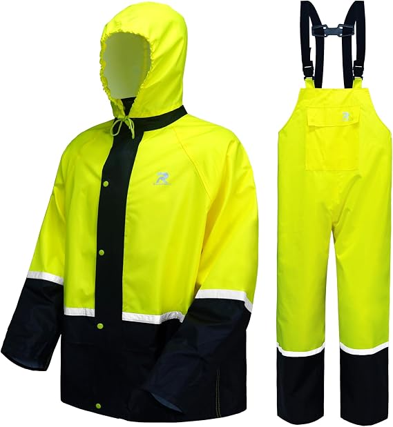 Rain Suits for Men Waterproof High Visibility Rain Gear Lightweight Rain Jacket with Bib Overalls Fishing Farming Golf