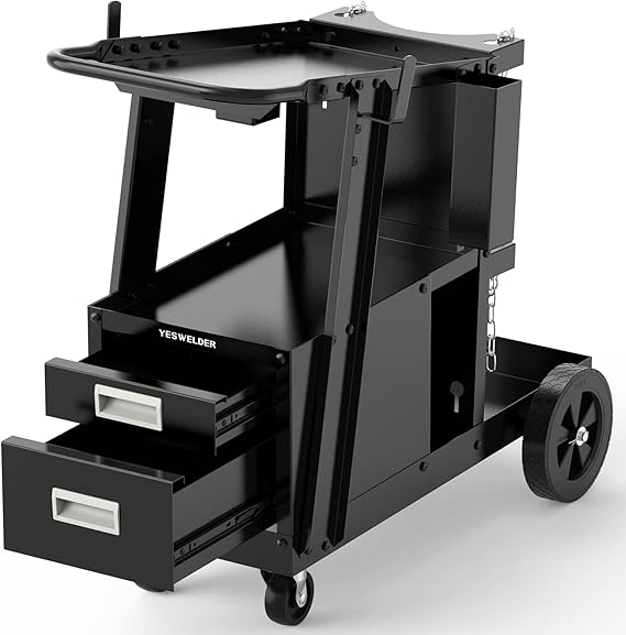 YESWELDER Welding Cart with 2 Drawers, Dual Cylinder Slots and Rod Holders