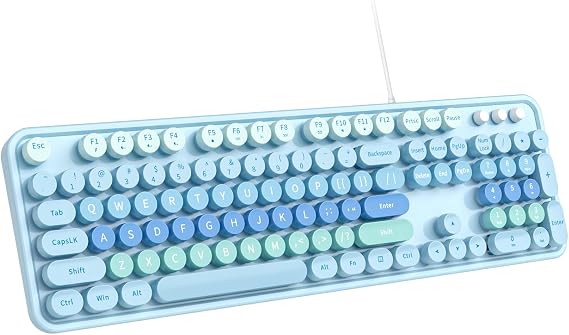 Dilter Large Print Wired USB Keyboard, 104 Keys Full Size Typewriter Keyboards, Plug and Play Office Computer Keyboard with Number Pad for Windows, PC, Laptop, Desktop (Blue Colorful)