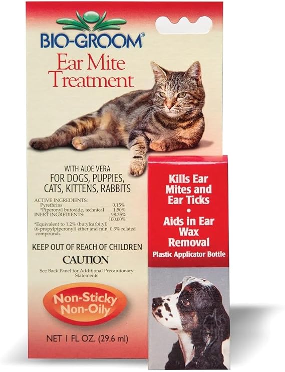 Pet Ear Tick & Mite Treatment Drops Safe Aloe Natural Dog Cat Puppy Kitten Rabbit Formula (1 Ounce)