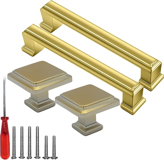 FIGO HOME Drawer Handles - Dresser Knobs - Bar Cabinet Handles - Gold Cabinet Pulls - Kitchen Cabinet Hardware