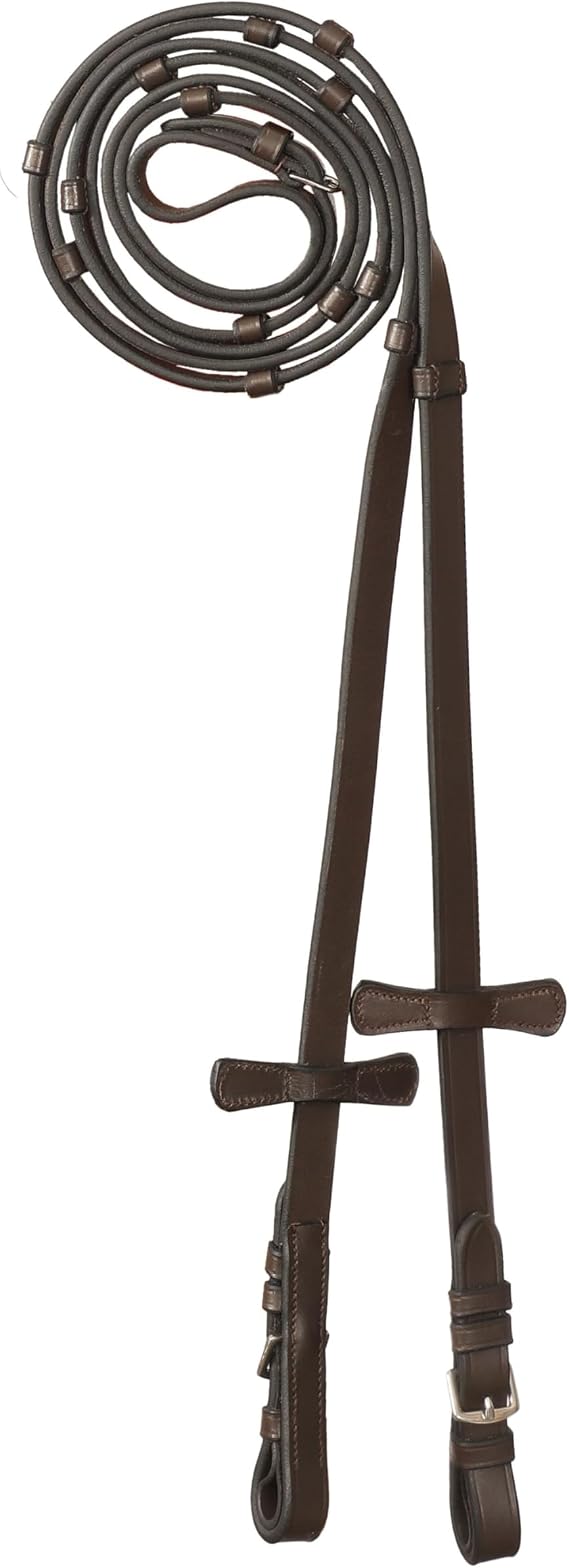 Exion Leather Reins for Horses, 5/8" English Riding Reins with Stops
