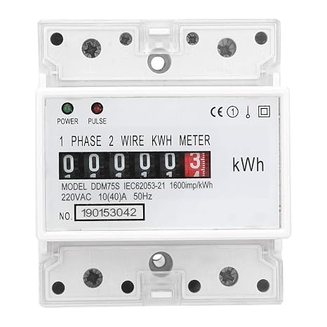 Energy Meter, DDM75S Single Phase 4P Din Rail Energy Meter Electric Meter, Power Consumption Meter Kwh Meter with 5+1(99999.1KWh) Digital Display, 10-40A