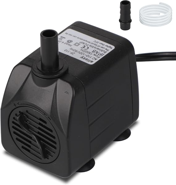 alizzy 150 GPH (570L/H) 10w Durable Small Submersible Water Pump with Tubing for Fountain, Aquarium, Pond, Fish Tank, Hydroponics