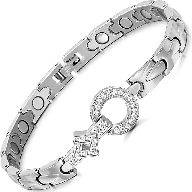 RainSo Elegant Womens Stainless Steel Magnetic Bracelets 3500 Gauss with Gift Box Adjustable