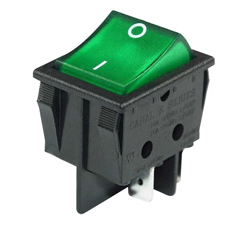 Boat Rocker Switch Canal R Series R210-C5L-BG Green Illuminated ON/Off 20A 16A Double Pole DPST 4 Pins 2 Position Toggle Replaces for Hongju R Series Defond DRH 2415 3 SCI R13-69 Durable