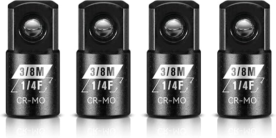 BLACKROBOT 4 Piece 1/4F To 3/8M Impact Socket Adapter Set,SAE Drive Cr-Mo Steel Exceeds ANSI Standards,Square Drive Reducer for Impact Driver Wrench