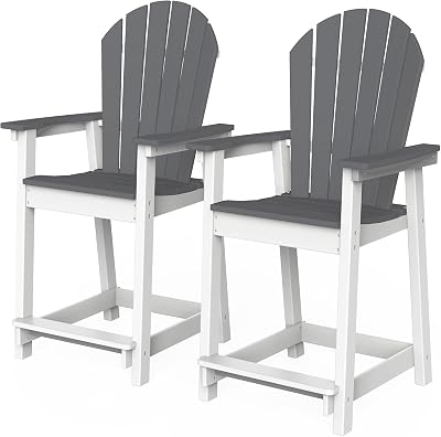 OTSUN Outdoor Tall Adirondack Chairs Set of 2, Patio Bar Stool Chair with High Back, 400lbs, Widened Arms, All-Weather Balcony Chair for Backyard, Garden, Yard - Light Grey