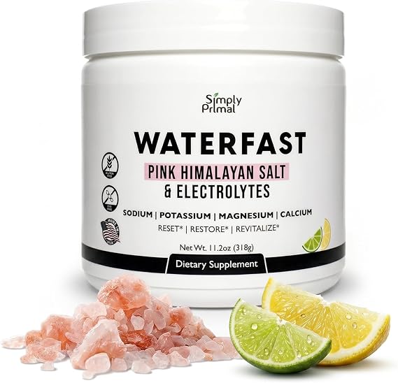 WATERFAST Keto Electrolyte Powder for Fasting and Hydration - Lemon Lime Flavor | Pink Himalayan Salt (Sodium), Potassium, Magnesium, Calcium | Sugar Free, Gluten Free, Soy Free