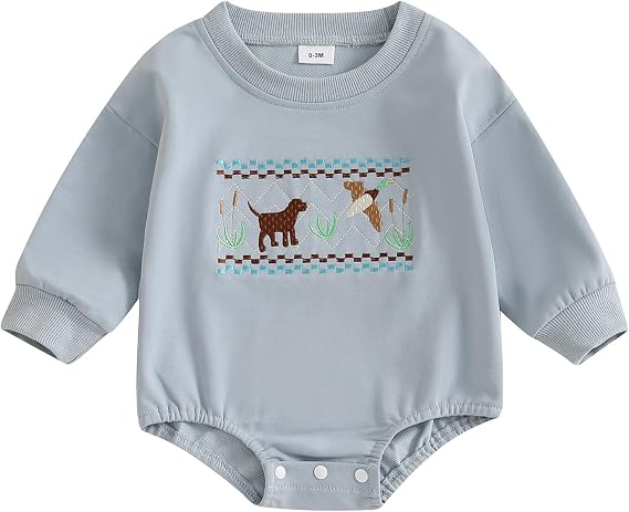 Chloefairy Duck Hunting Baby Clothes Baby Boy Mallard Duck Sweatshirt Bubble Romper Long Sleeve Bodysuit Fall Outfit