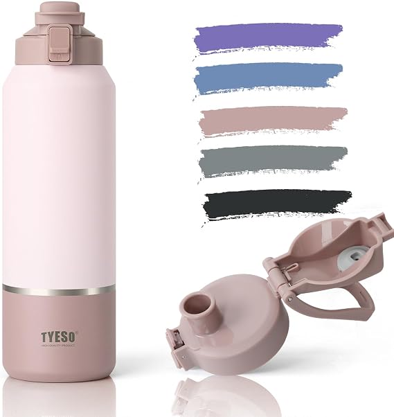 TYESO 40oz Insulated Water Bottle, Keep Cold 24H, Leak-Proof, Fits in Car Cup Holder, Stainless Steel Water Bottle for Sports, Travel, and School (Pink)