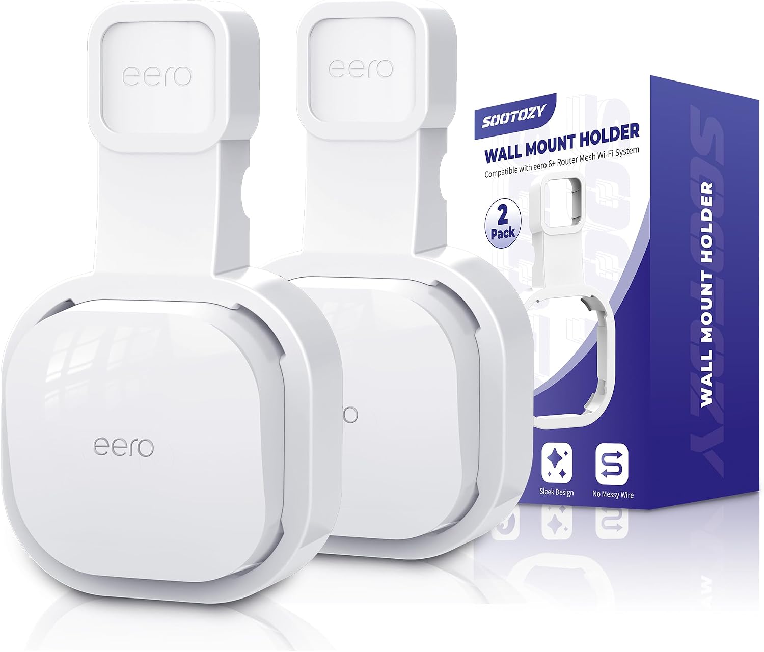 Wall Mount Holder for Eero 6 and Eero 6 Router Mesh Wi-Fi System - Mess Free Wiring, Space Saving Outlet Wall Mount Holder for Eero 6 Plus Extender, Stand Bracket for Eero 6 White-2 Piece
