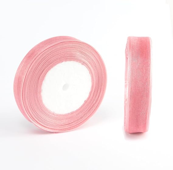 2 Rolls Pink Sheer Organza Ribbon, 50 Yards 3/4 Inch Pink Craft Sheer Chiffon Ribbon for Wedding, Gift Wrapping, Holiday Decoration, Bow Making, Wreath, DIY Crafts