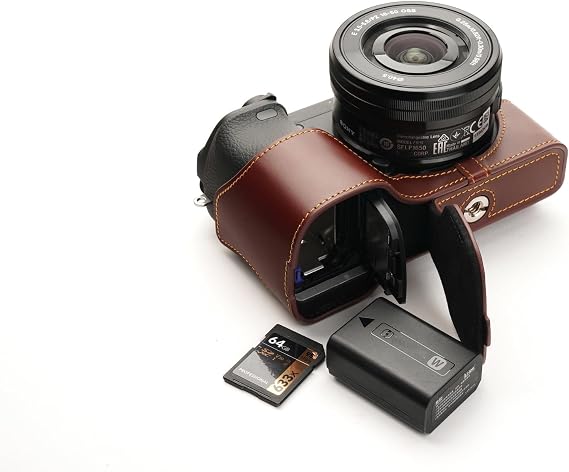 TP Original Sony A6400 Open Type Genuine Leather Body Case Brown Bottom Opening
