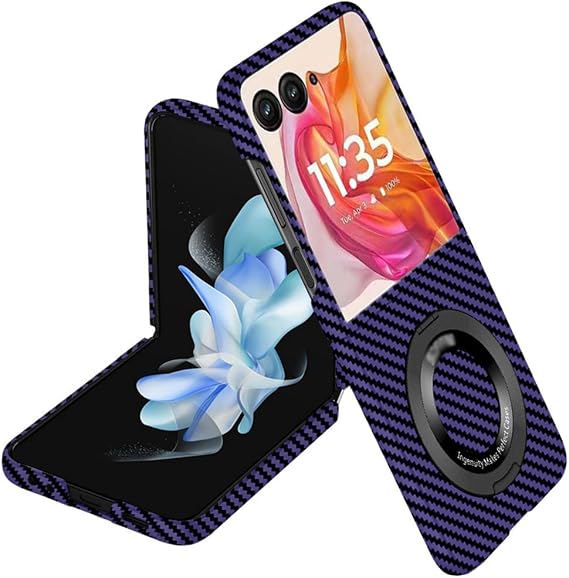 YUANSHXM-Magnetic Case for Moto Razr 60/60 Ultra, Ultra Thin Kickstand Case Support Wireless Charging Carbon Fiber Texture Cover,Black,60