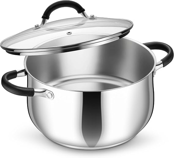 P&P CHEF 6 Quart Stainless Steel Stock Pot, Cooking Pot with Visible Lid