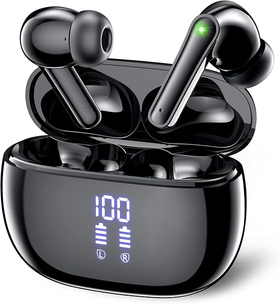 Wireless Earbuds, Bluetooth, LED Numeric Display, ENC Noise Canceling, Long Continuous Playback Time, Automatic Pairing, Hi-Fi Sound, Touch Control, Type-C Charging, Independent, Compact, Black
