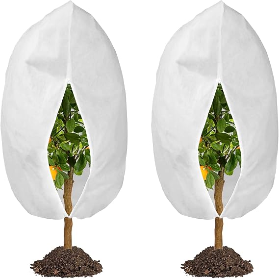 RIFNY 2 Pack Plant Covers Freeze Protection with Zipper, 70H X47W 2.1oz Frost Cloth Plants Freeze Protection, Winter Reusable Frost Blankets for Outdoor Plant Young Tree with Drawstring, Medium