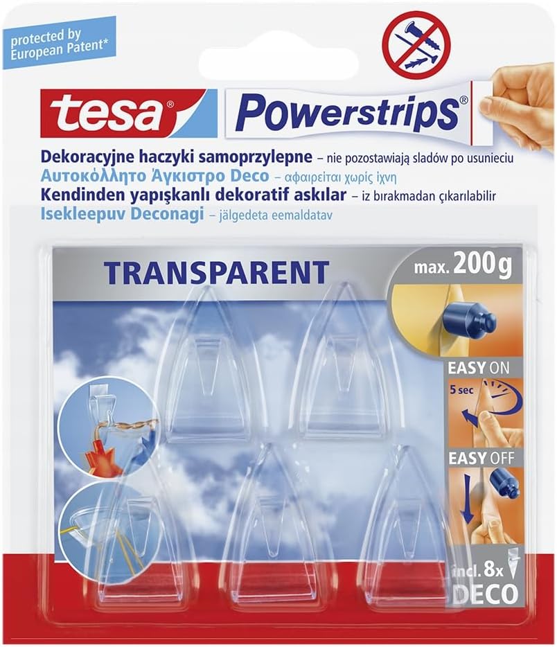 Powerstrips Strap, Transparent, Removable, 5 pcs