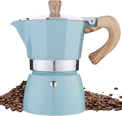 MORDEN MS Moka Pot - Stovetop Espresso Maker 3 Cup5 OZ Italian Coffee Maker Camping Coffee Pot Manual Cuban Coffee Percolator for Cappuccino or Latte- Blue