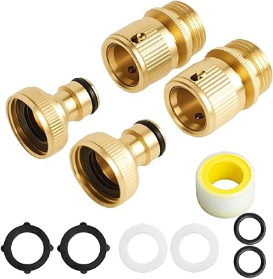cuteDIY Solid Brass Garden Hose Quick Connect 34 Inch GHT No-Leak Water Hose Connectors with Extra Silicone Washers & Sealing Rings 2 Sets