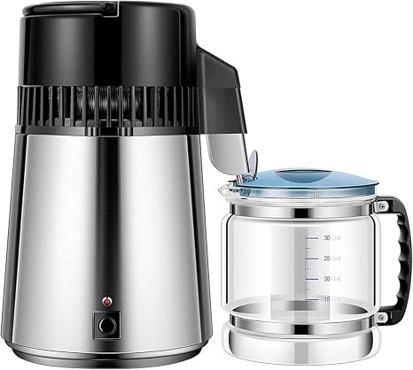 Water Distiller 4L Brushed 304 Stainless Steel Home Countertop Distiller Water Machine Listed Distilled Water Maker Distill Purifier to Make Clean Water