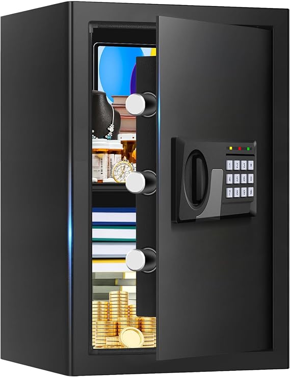 3.3 Cuft Large Fire Proof Safes for Home Use, Personal Fire Safe Box with Electronic Keypad and Spare Key, Removable Shelf, Digital Home Safe Fireproof Waterproof for Cash Documents Valuables