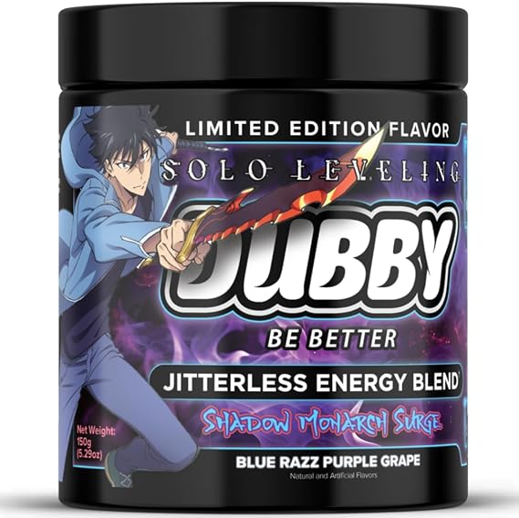 Dubby Solo Leveling Anime Official License Energy Drink Powder- Sugar Free Energy Drinks, Jitter-Free Energy Blue Razz Purple Grape Flavor, 30 Serving, 5.29 Ounces (Shadow Monarch Surge)