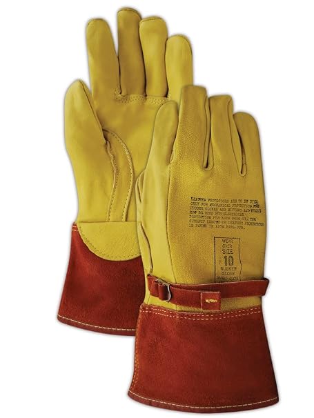 MAGID High Voltage Leather Lineman Protector Glove| For Use With Rubber Electrical Insulating Gloves, Size 10, Yellow (1 Pair)
