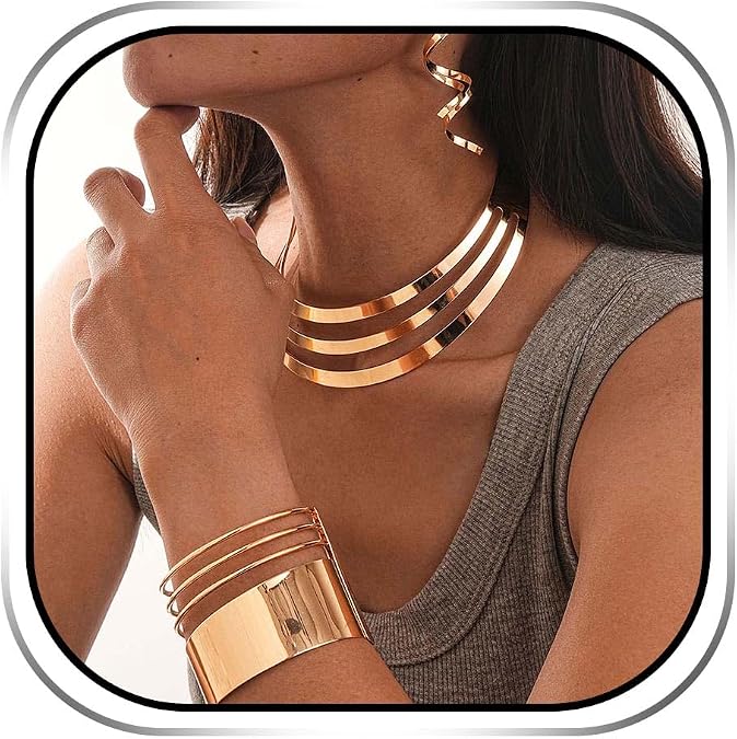 Sixexey African Jewelry Set Golden Collar Necklace Set for Women