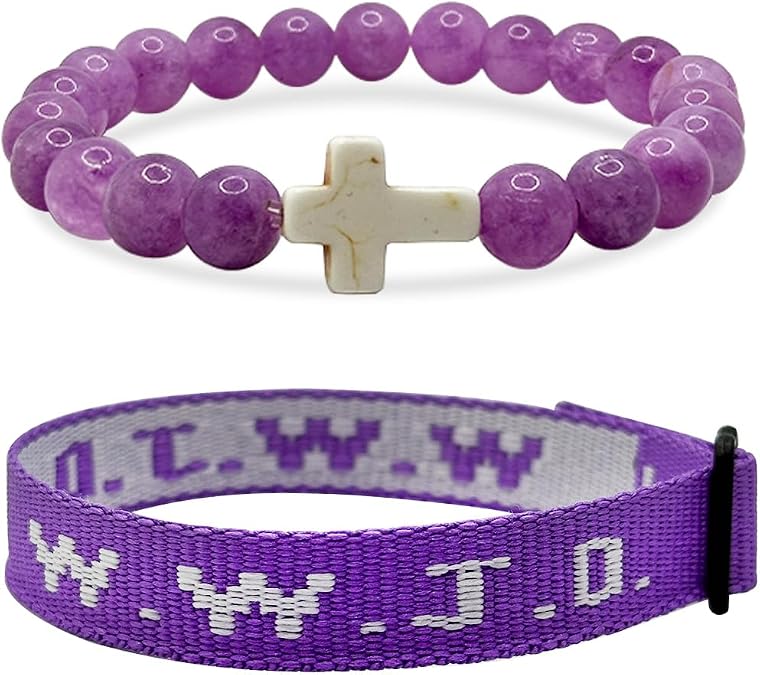 DOLLESS 2PCS WWJD Bracelets for Women Men Bead String What Would Jesus Do Bracelets Christian Jewelry Gifts