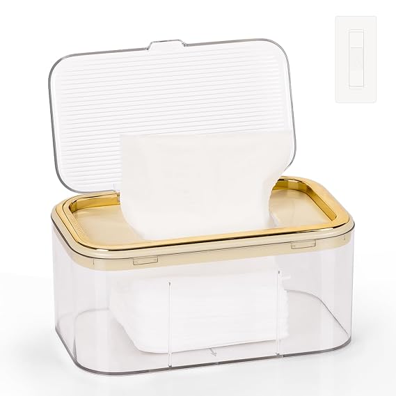 Flenpptly Baby Wipes Dispenser, Large Capacity Wipe Holder, Gold
