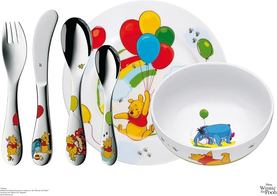 WMF Children's Crockery Set 6-Piece Winnie The Pooh Cromargan 18/10 Stainless Steel Polished Suitable from 3 Years