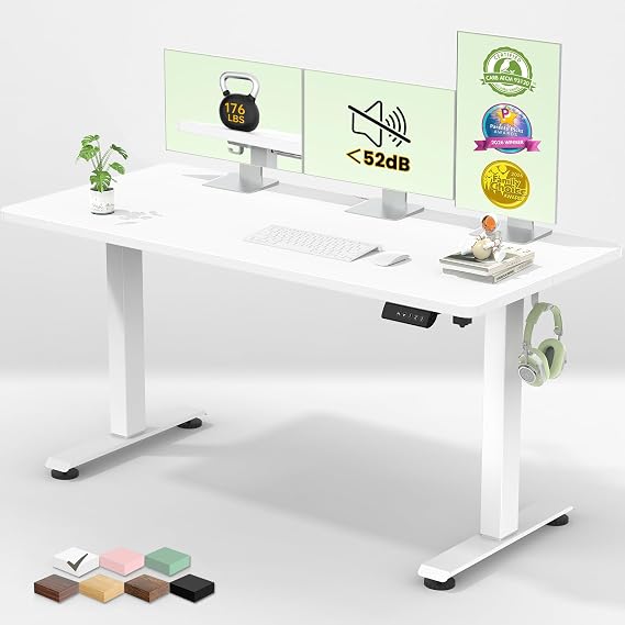 Veken 55 Inch Large Electric Standing Desk, Gaming Table, White | Height Adjustable Sit Stand Up Computer Tables for Home Office, Study , Writing, Suit students, employees and group work