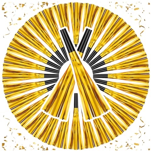 36 Pcs Noise Makers Birthday Blowers Glitter Metallic Fringed Party Blow Horns for Birthday Baby Shower Wedding Graduation Sporting New Year Party Favors SupplieGold