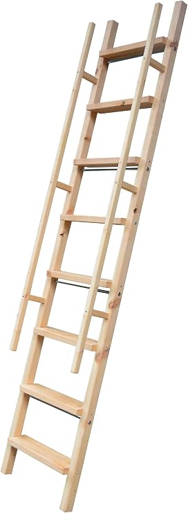 DIYHD 96" Knotty Pine Sliding Library Ladder with Glab Handle,Unfinished