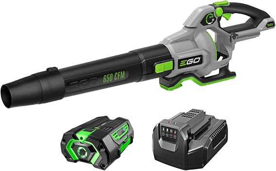 EGO POWER+ Cordless Electric Leaf Blower, 650 CFM, With Battery - LB6504 | Clean up in the yard and after mowing includes EGO 56V 5.0Ah battery and charger battery compatible with 100+ EGO tools