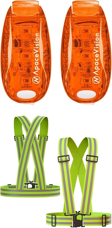 (2 Pack) - LED Safety Lights + Reflective Vests