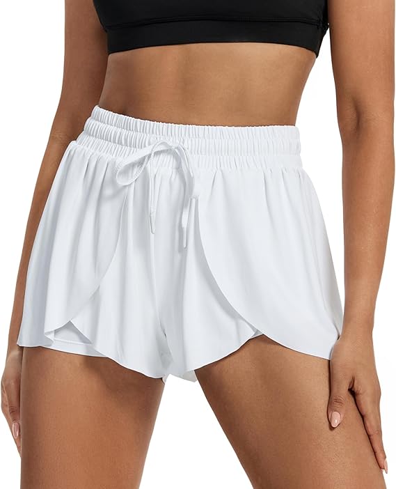 Flowy Running Shorts for Women Workout Athletic Gym Yoga Sport Active Wear Golf Hiking Bike Skort Sweat Pants Tennis Skirt with Pockets Spandex Cute Comfy Trendy Clothes Casual Summer Outfits White S