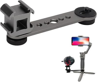 Triple Cold Shoe Mount, Gimbal Microphone Light Extension Bar Bracket Aluminium Alloy with 14in and 38in Screw Holes for OM 32, for Smooth 4, for Feiyu Gimbal StabilizerDark Gray