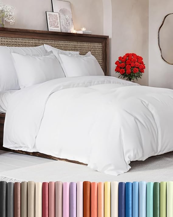 Duvet Cover Queen Size - Extra Soft 3 Piece with Zipper Closure - White