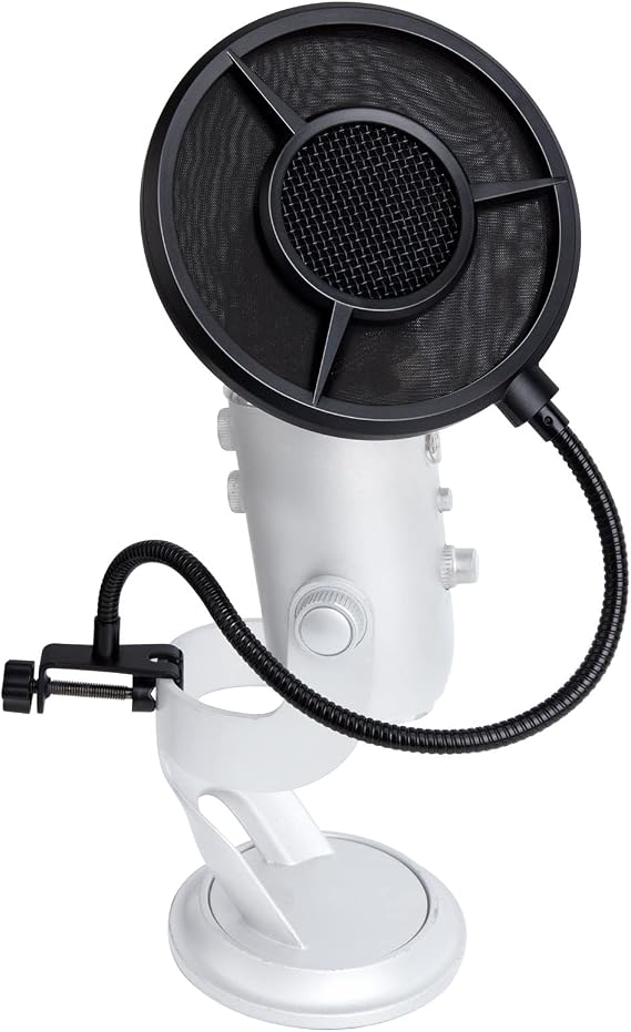 SUNMON Mic Pop Filter for HyperX QuadCastBlue Yeti and Other Gaming Microphone, Dual Layered Wind Pop Screen with Flexible 360 Gooseneck Clip Stabilizing Arm for Recording, Singing