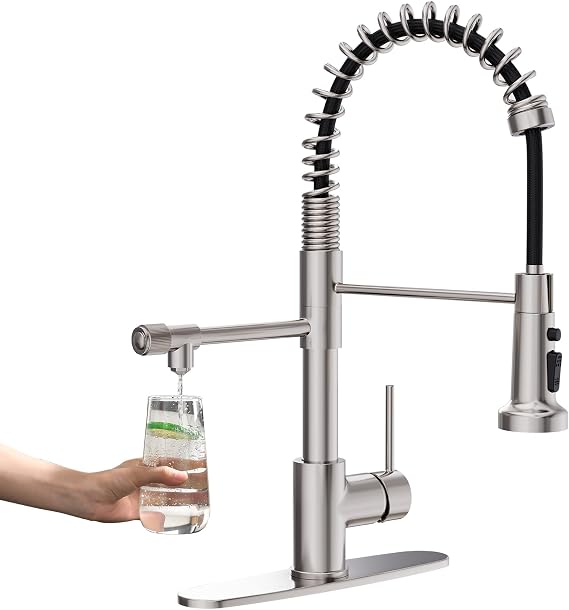 GIMILI Filter Kitchen Faucet for Water Filtration System Drinking Water Faucet 3 in1 Commercial Style Pull-Down Single Handle, Brushed Nickel,Without Water Filtration Device