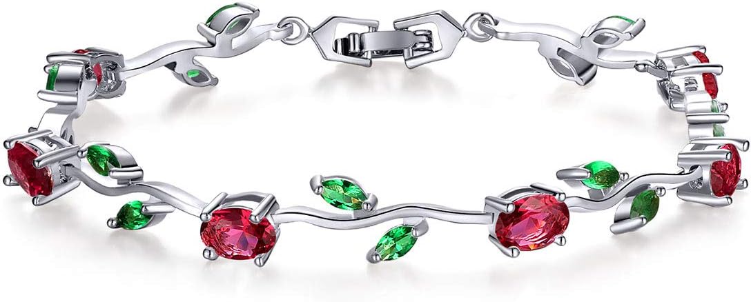 14K Gold Plated 7 in Bracelet for Women Flower Vine Ruby Tennis bracelet
