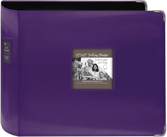 Pioneer Sewn Leatherette 3-Ring Binder 12"X12"-Bright Purple