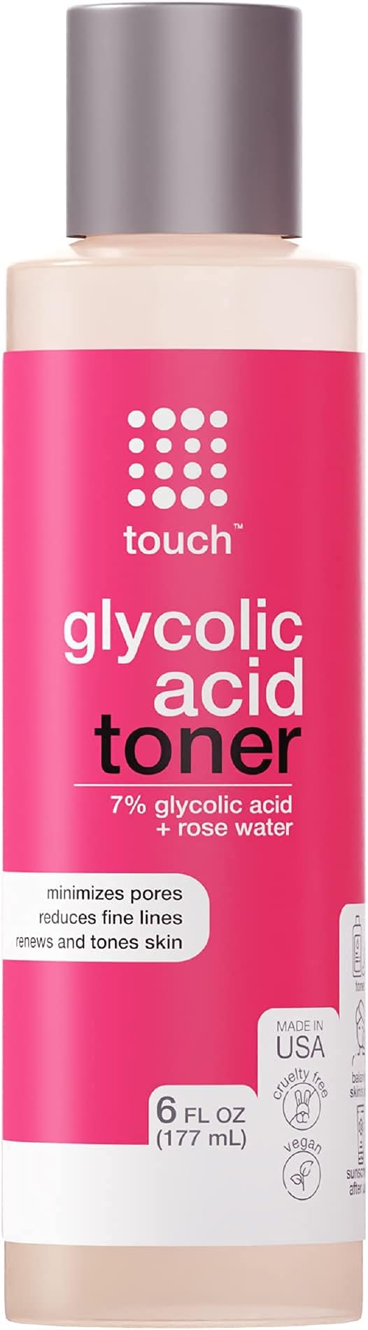 TOUCH Glycolic Acid Toner with Rose Water & Witch Hazel, 6 oz