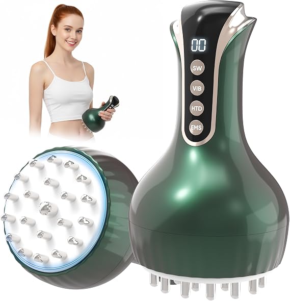 Lymphatic Drainage Massager 3-in-1 Microcurrent, Heat & Vibration Cellulite Massager for Legs/Arms/Belly, 35-Speed Adjustable, Rechargeable & Portable