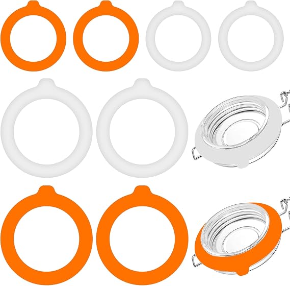8 PCS Silicone Jar Gaskets 4x3.75" & 4x4.5" Rubber Seals Rings for Glass Jars, White & Orange Airtight Leakproof Replacement Gaskets for Mason Regular Mouth Canning Jars