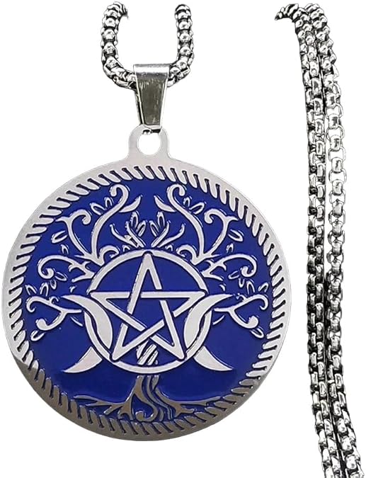 Witch Triple Moon Goddess Luna Star Necklace For Women Men Stainless Steel Wicca Tree Of Life Pentagram Chain Jewelry Collier VHM3142